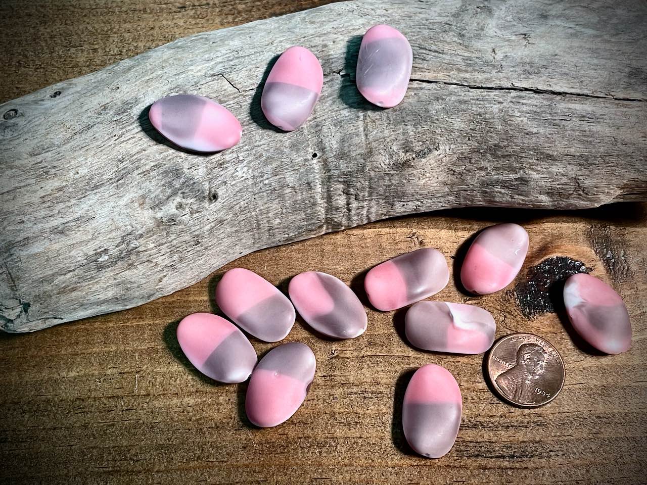 Vintage Austrian Glass—Pink with Purple Flat Nugget Glass Bead—22mm x 14mm