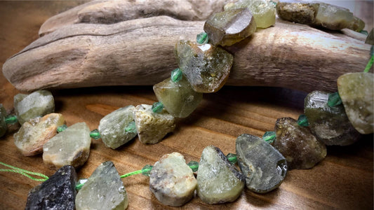 Green Garnet - Rough Teardrop Bead Strand - 18mm x 15mm - 16"