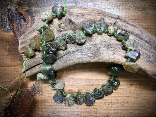Green Garnet - Rough Teardrop Bead Strand - 15mm x 14mm - 16"
