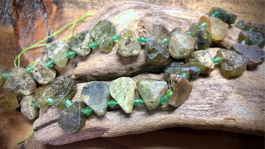 Green Garnet - Rough Teardrop Bead Strand - 15mm x 14mm - 16"