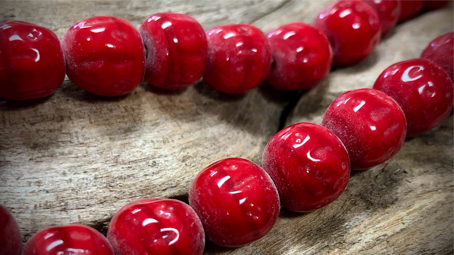 Vintage Miriam Haskell Baroque Glass Beads - Red - 12mm