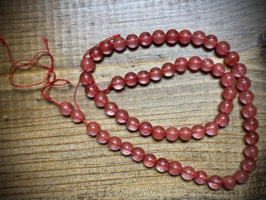 Cherry "Quartz" Glass Rounds Bead Strand - 6mm