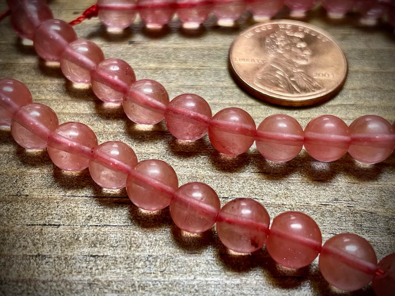 Cherry "Quartz" Glass Rounds Bead Strand - 6mm