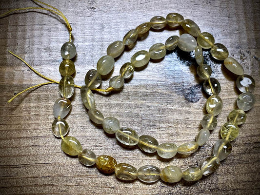Rutilated Quartz Pebbles Bead Strand - 8mm x 10mm - 15.5"