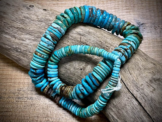 Graduated Turquoise Disks Bead Strand - 5mm - 15mm - 16"