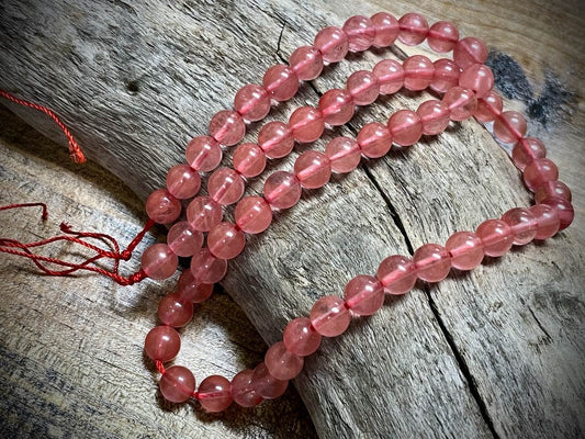 Cherry "Quartz" Glass Rounds Bead Strand - 6mm