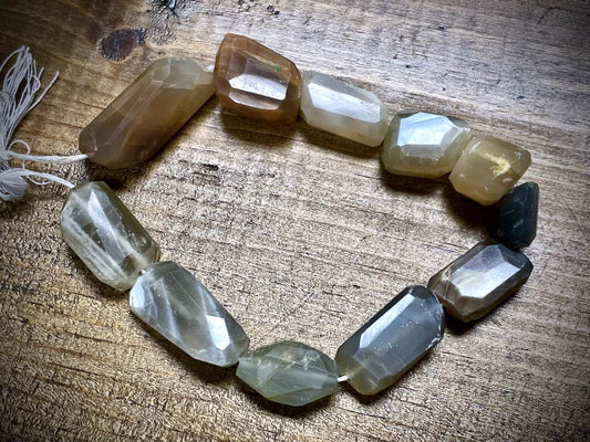 Multi-Moonstone Hand-Cut Faceted Nuggets Bead Strand - 8"