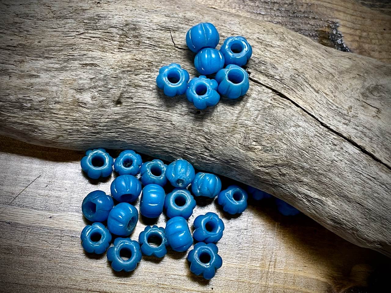 Blue Melon/Fluted Rondelle African Glass Trade Bead—8mm x 11mm