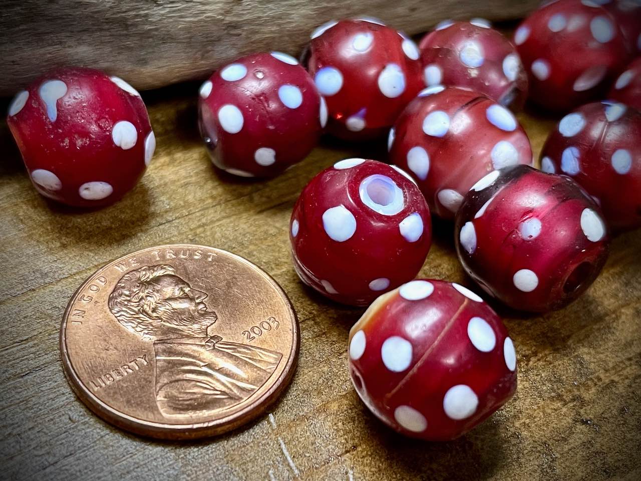 Rare Antique Red Skunk Eye African/Venetian Trade Bead—11mm x 11mm