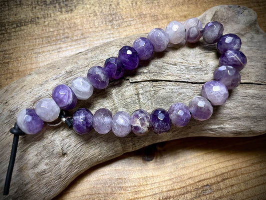 Amethyst Faceted Rondelle Beads - 11-12mm x 8mm - Large Hole (2.5mm Hole) - 8”