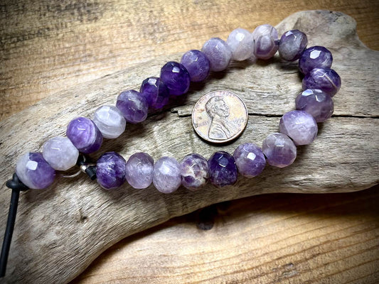 Amethyst Faceted Rondelle Beads - 11-12mm x 8mm - Large Hole (2.5mm Hole) - 8”