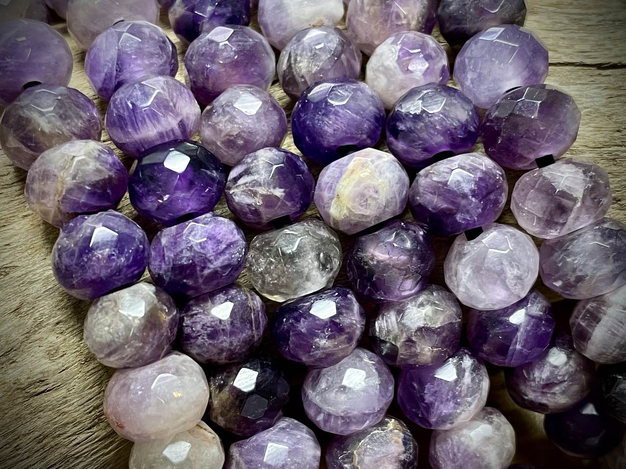 Amethyst Faceted Rondelle Beads - 11-12mm x 8mm - Large Hole (2.5mm Hole) - 8”