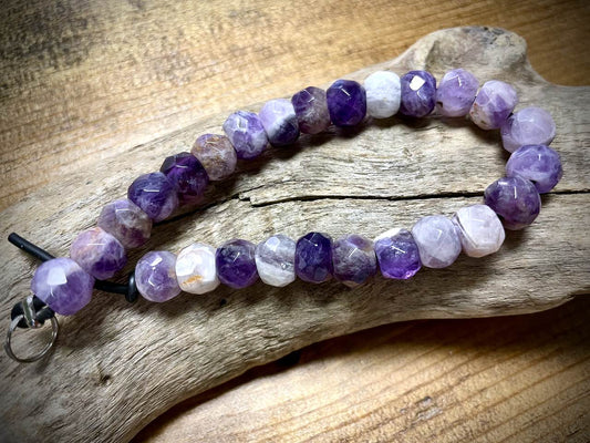 Amethyst Faceted Rondelle Beads - 10mm x 8mm - Large Hole (2.5mm Hole) - 8”