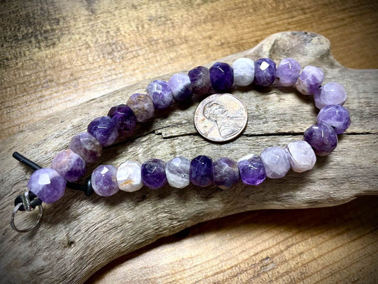 Amethyst Faceted Rondelle Beads - 10mm x 8mm - Large Hole (2.5mm Hole) - 8”