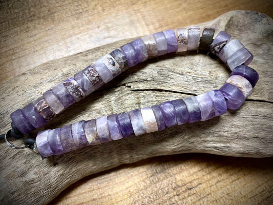Amethyst Matte Heishi Beads - 10mm x 3-5mm - Large Hole (2.5mm Hole) - 8”