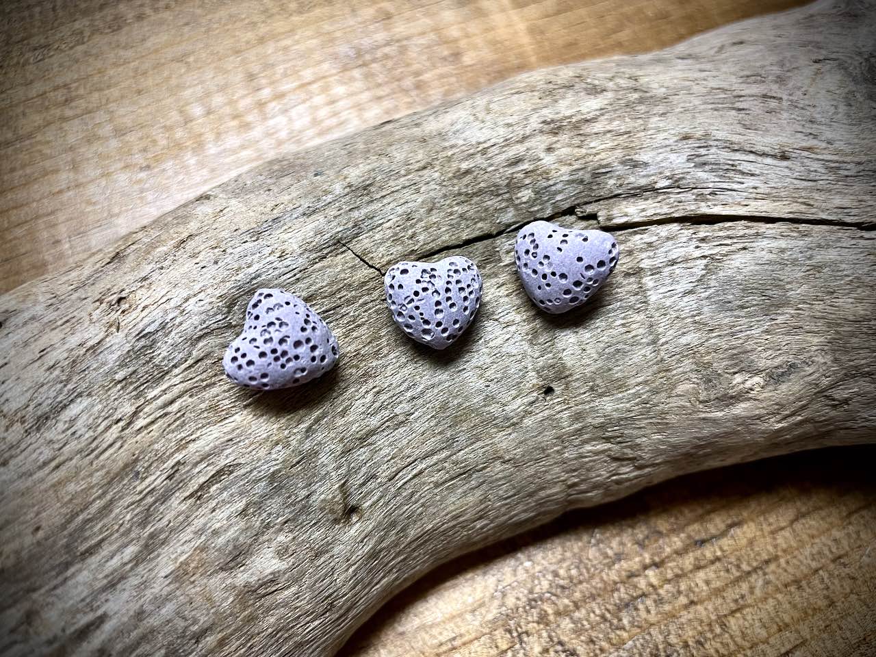 Lava Beads - Heart Shaped - Dusty Purple - 12mm x 10mm - 3-Pack