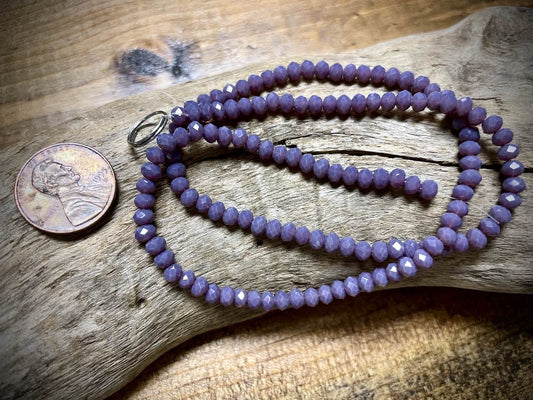 Crystal Bead Strand - Faceted Rondelles - Opaque Thistle Purple - 4mm x 3mm - 15.5”
