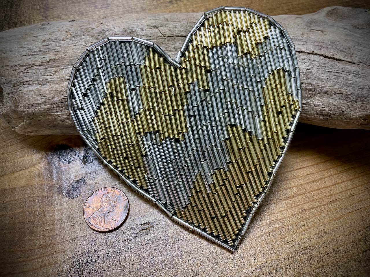 Heart Appliqué - Beaded - Large - Silver/Gold