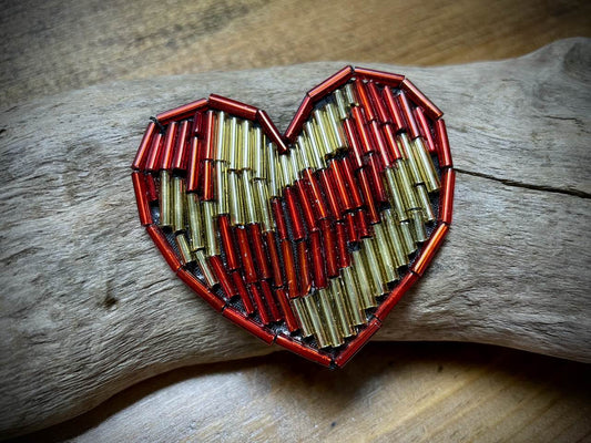 Heart Appliqué - Beaded - Small - Red/Gold