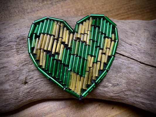 Heart Appliqué - Beaded - Small - Green/Gold