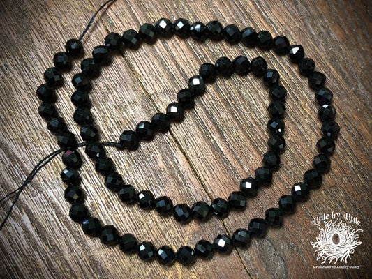 Black Spinel 5mm Diamond-Cut Faceted Round Beads