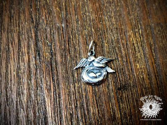Sterling Silver Mama Bird with Nest Charm