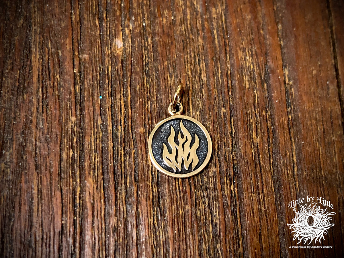 Four Elements Charm Pendant – Earth, Air, Water, Fire Symbols, Antique Silver Plated Brass