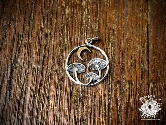 Sterling Silver Mushrooms with Bronze Moon Charm