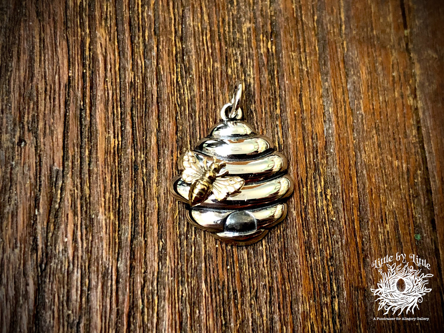 Sterling Silver Beehive with Bronze Bee Charm